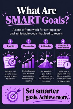 SMART goals infographic explaining measurable achievable targets
