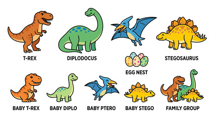 Cute Cartoon Dinosaurs and Prehistoric Creatures Collection © jeso