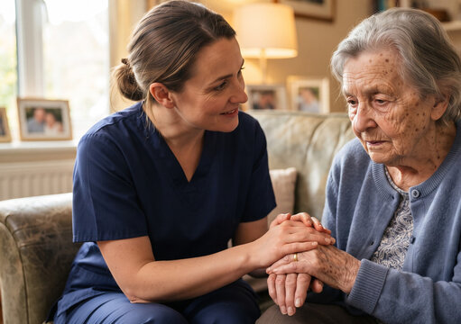 Senior Caregiver Listening to a Lonely Elderly Person