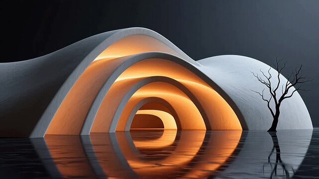Warm orange arch in dark void
