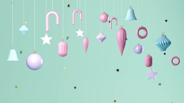 Mint christmas ornaments with airy copy space seamless loop