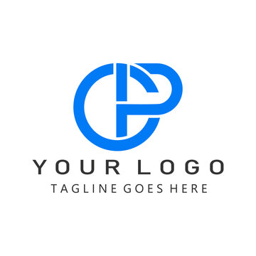 Professional cp letter monogram logo design with interconnected blue lines in circle for corporate branding technology firm business solutions startups consulting agencies lifestyle brands
