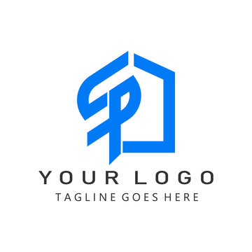 Innovative blue geometric house outline combined with stylized letter P logo design ideal for real estate agency residential property development mortgage broker home security service vector icon.