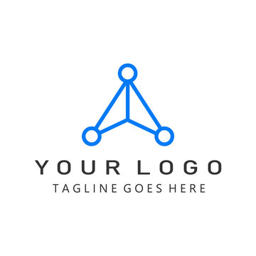 Minimalist blue network node logo featuring triangular geometric lines with connected circles suitable for technology company branding and corporate data communication services or technical network