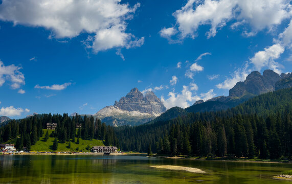 Mountain lake Dolomites Italy, Tre Cime