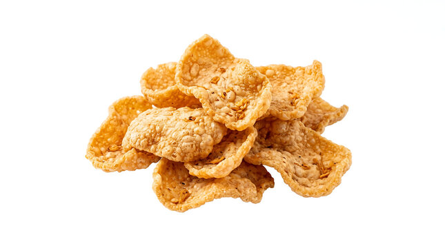 Crispy Fried Pork Rinds Isolated on White Background