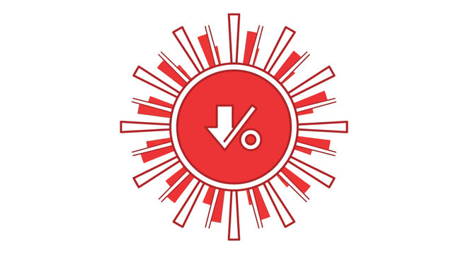 Red Discount Icon with Percentage Symbol and Downward Arrow for Sale and Price Reduction