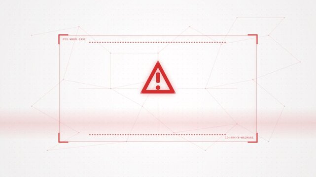 Security alert screen shows malware detected with warning symbol and network lines