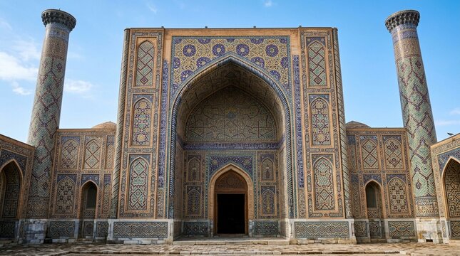Ornate Islamic Architecture: Registan Square Madrasah Facade, Samarkand, Uzbekistan