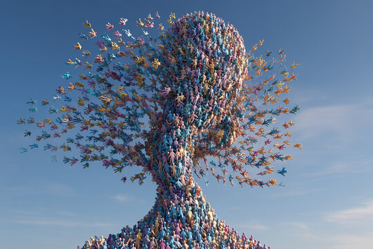 Conceptual tree of human unity celebrating Human Rights Day.
