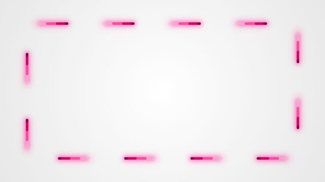 Abstract glowing dots and dashes forming a rectangular frame on a light background.