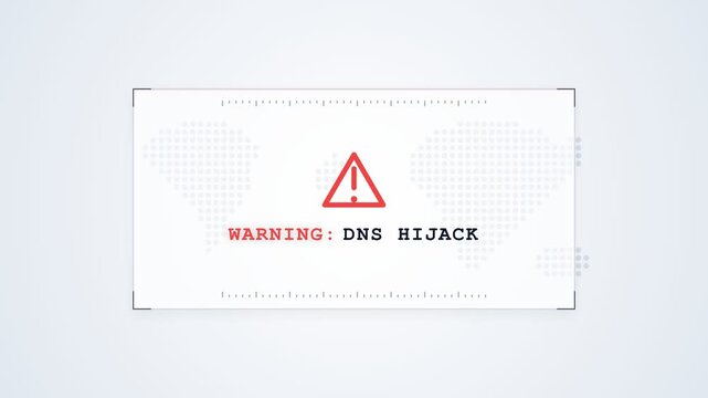 Cyber security warning alert for DNS hijack, digital threat notification.