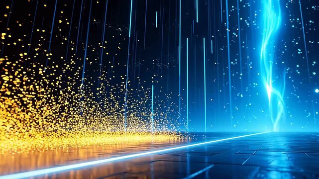 Cyber space with blue horizon and lightning