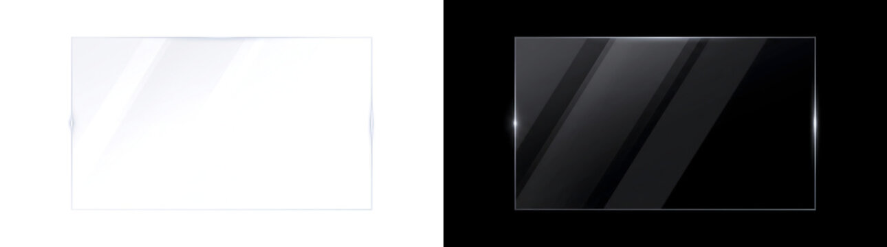 Glass plate with bold diagonal light streaks and shiny edge glints for product showcases in PNG, Transparent and Black Background Versions