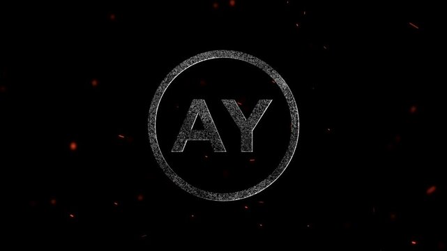 Glowing particle letter emblem with the initials AY inside a circular frame