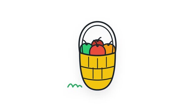 Basket of colorful apples with a few green blades of grass