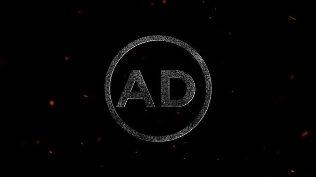 Letters AD inside a circle with a glittery particle effect design