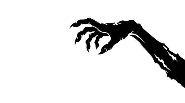 This chilling stark black silhouette of a clawing hand evokes the unsettling spirit of halloween perfectly suited for creating spooky overlays and ghostly effects in