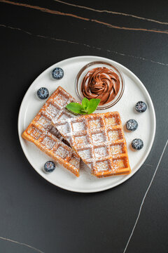 Belgium waffles Homemade waffles with strawberries