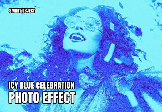 Icy Blue Celebration Grainy Photo Effect Template