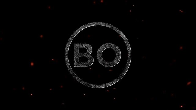The letters BO inside a circular frame created with glowing floating particle dust effects
