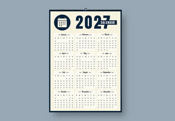 Modern 2027 Year Wall Calendar Template Design Layout