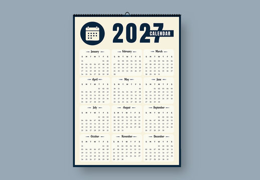 Modern 2027 Year Wall Calendar Template Design Layout