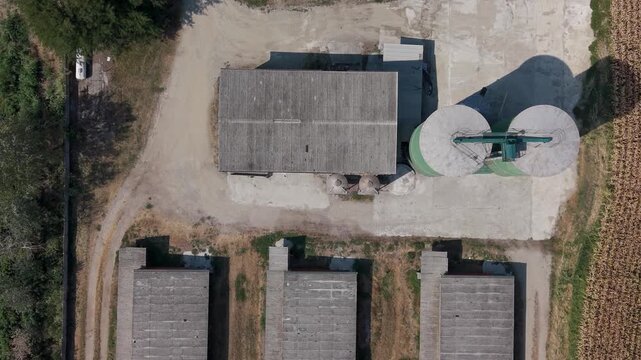 Aerial View of Grain Silos and Agricultural Storage Buildings in Italy