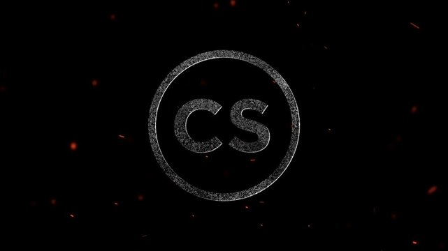 A glowing digital letter cs logo inside a circular frame with floating particles surrounding it