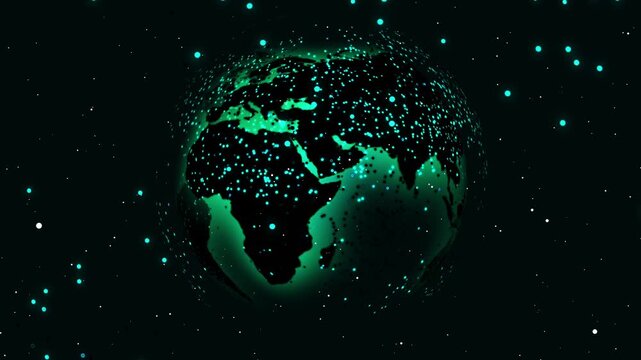Digital globe animation displays illuminated regional centers. Planetary logistics telemetry coordinates guide this digital globe animation. Worldwide communications use globe.