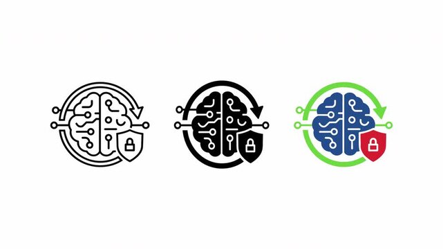 Abstract brain icon evolving with data security and innovation concepts in clean white background