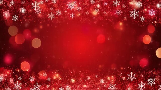Festive red bokeh and snowflakes border with copy space during winter celebration