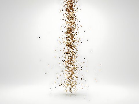 Abstract vertical column of colorful particles floating and exploding in a bright space