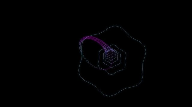 Abstract neon geometric tunnel motion background with pulsing light rings