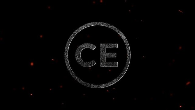 The letters ce inside a circular frame created from shimmering particle dust effects