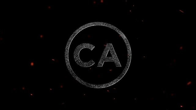 The letters CA inside a circular frame created with glowing particle light effects