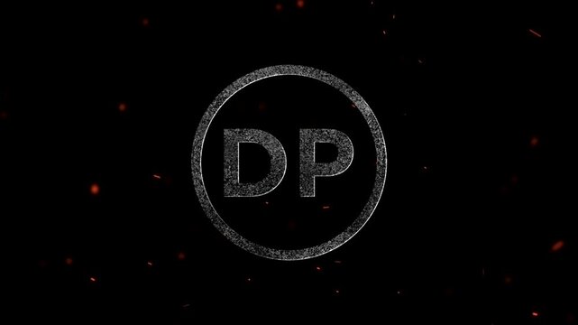 The letters DP inside a glowing circular frame with floating embers