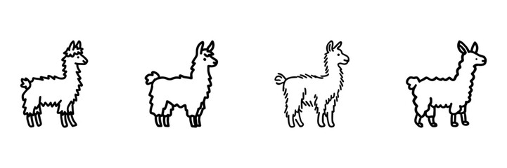 Obraz premium Llama And Alpaca Hand Drawn Doodle Icon Set. Farm Animal Sketch Symbol Collection. Agriculture And Petting Zoo Use. Isolated Vector Illustration