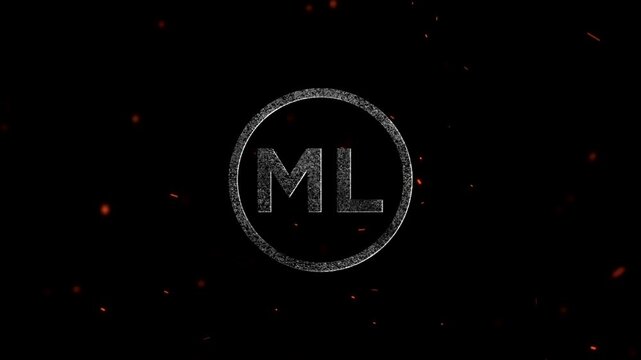 Glowing machine learning symbol with particle effect in a digital concept background