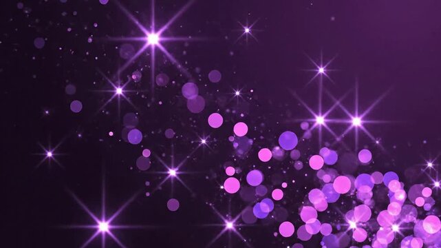 Glamorous purple sparkle bokeh background, with shimmering magic, dust and glowing, stars for festive, events and holiday celebrations