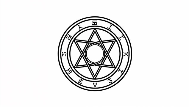 六芒星を描いた円形の魔法陣の線画アイコン
