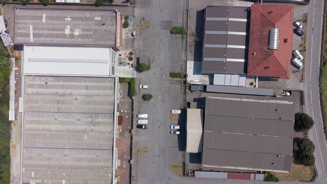 Aerial View Industrial Warehousing Complex and Transport Network in Northern Italy