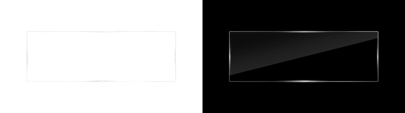 Glass panel with thin silver border and diagonal reflection for text boxes in PNG, Transparent and Black Background Versions