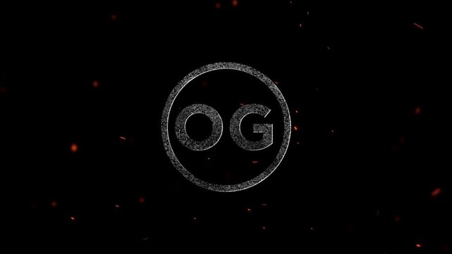 Glowing text letters OG inside a circular frame with floating embers