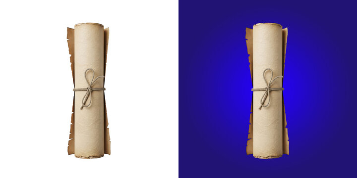 A rolled antique paper scroll tied with rustic twine string design element