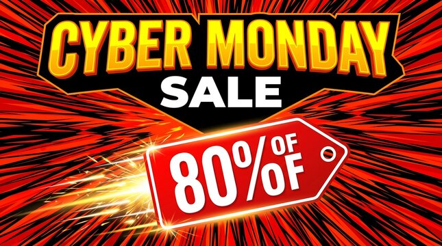 Cyber monday sale banner with 80 percent off discount