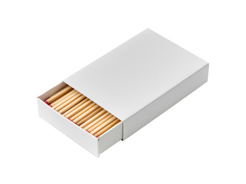 White matchbox open with wooden matches, isolated on transparent background