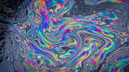 Obraz premium Vibrant Iridescent Liquid Marbling Texture with Psychedelic Oil Slick Swirls