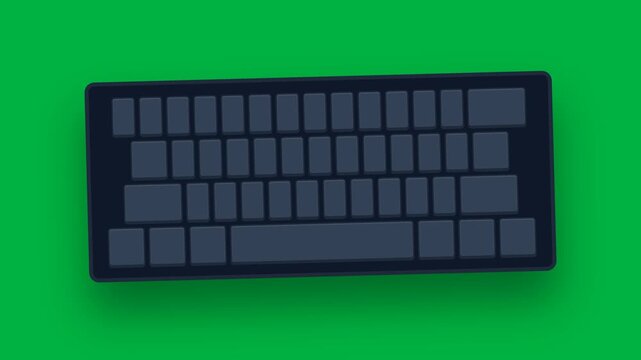 Modern Minimalist Dark Gray Computer Keyboard with Blank Keys on Vibrant Green Background, Top View