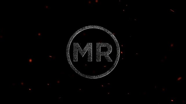 The letters mr inside a circular frame with a glowing particle effect